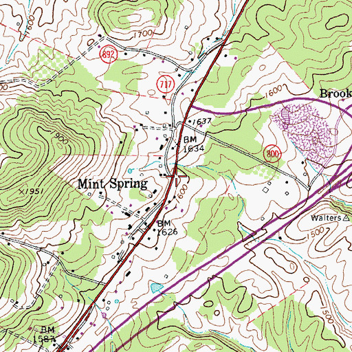 Topographic Map of Mint Spring, VA