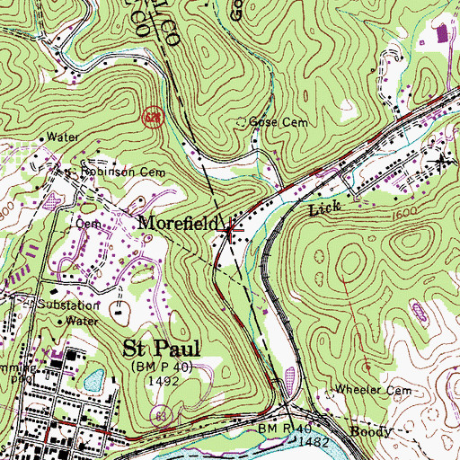 Topographic Map of Morefield, VA