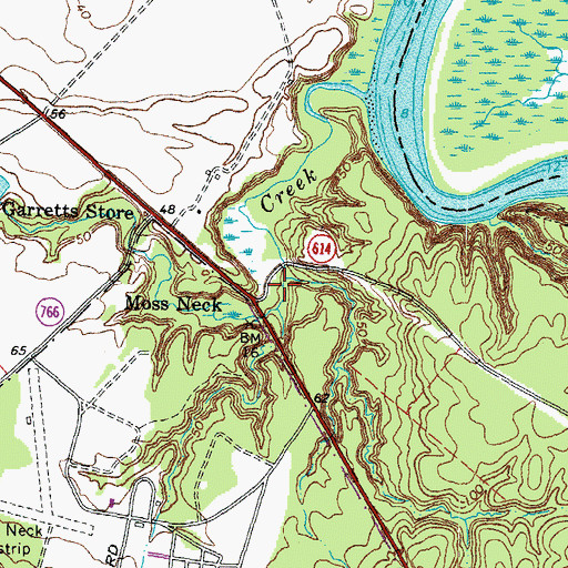 Topographic Map of Moss Neck, VA