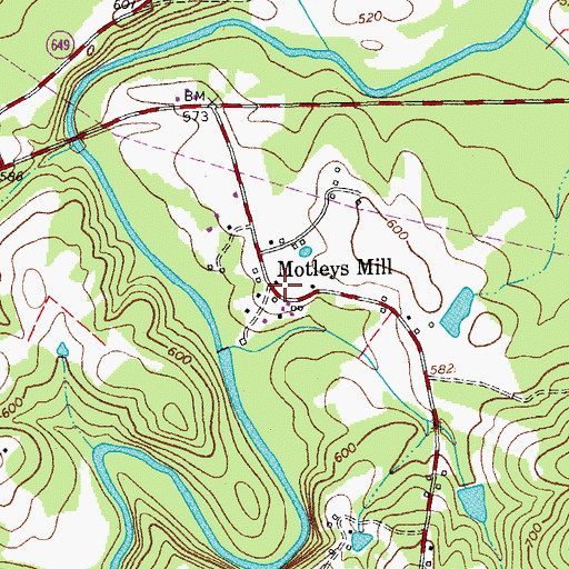 Topographic Map of Motleys Mill, VA