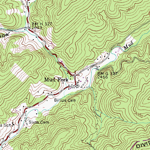 Topographic Map of Mud Fork, VA