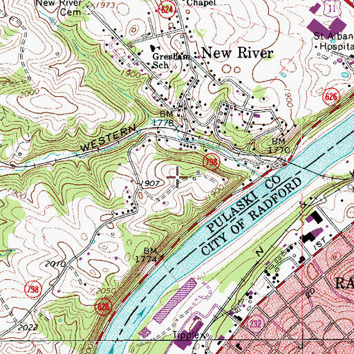 Topographic Map of New River, VA