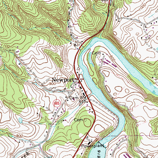 Topographic Map of Newport, VA