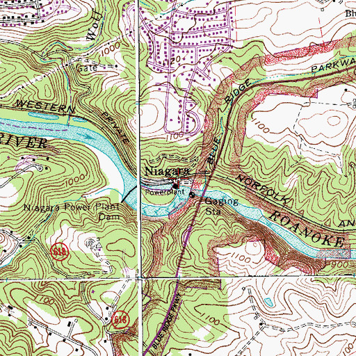 Topographic Map of Niagara, VA
