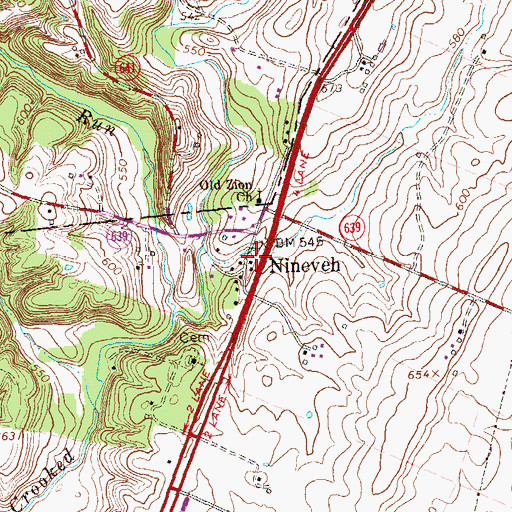 Topographic Map of Nineveh, VA
