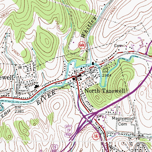 Topographic Map of North Tazewell, VA