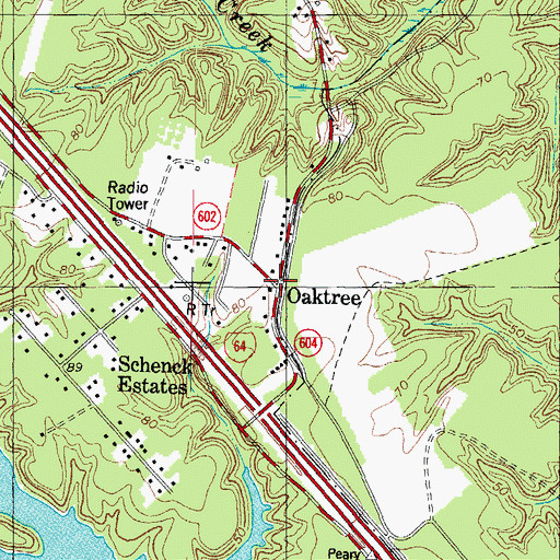 Topographic Map of Oaktree, VA
