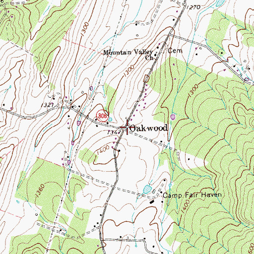Topographic Map of Oakwood, VA