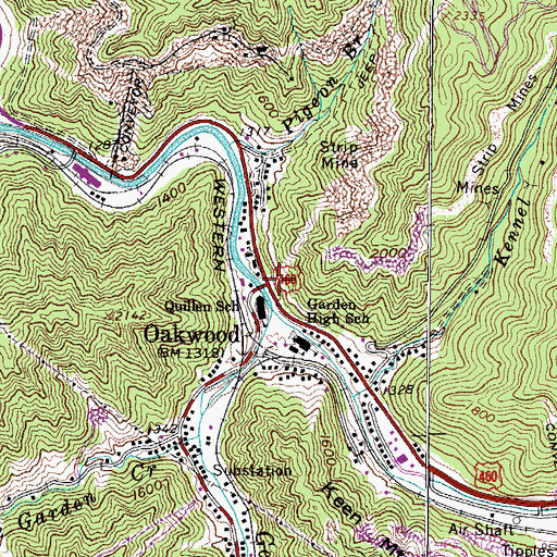 Topographic Map of Oakwood, VA