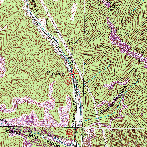 Topographic Map of Pardee (historical), VA
