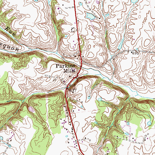Topographic Map of Parkins Mills, VA