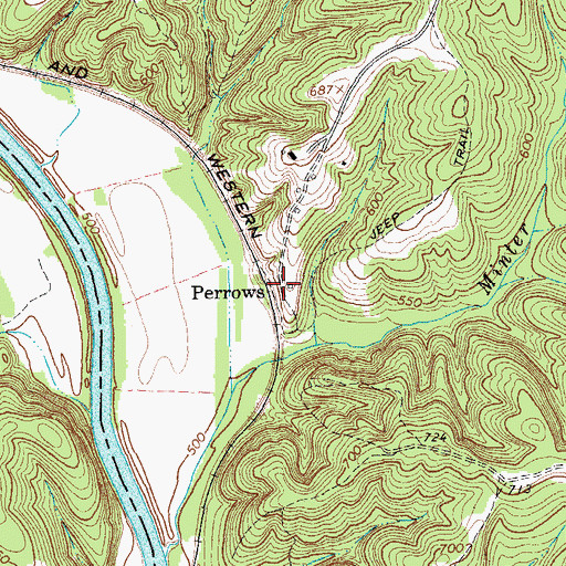 Topographic Map of Perrows, VA