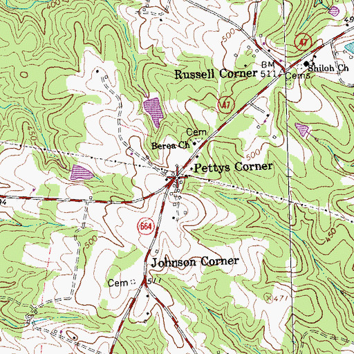 Topographic Map of Pettys Corner, VA