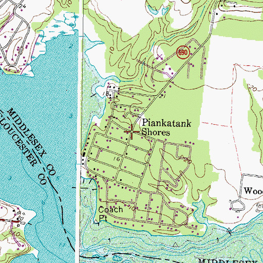 Topographic Map of Piankatank Shores, VA