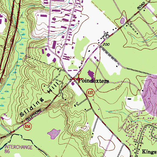 Topographic Map of Poindexters, VA