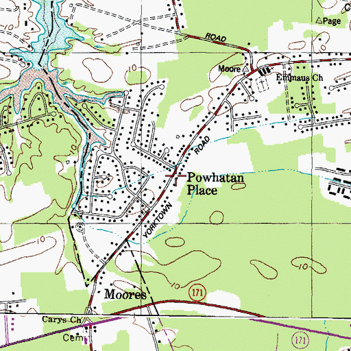 Topographic Map of Powhatan Place, VA