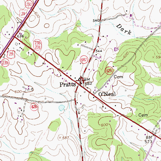 Topographic Map of Pratts, VA