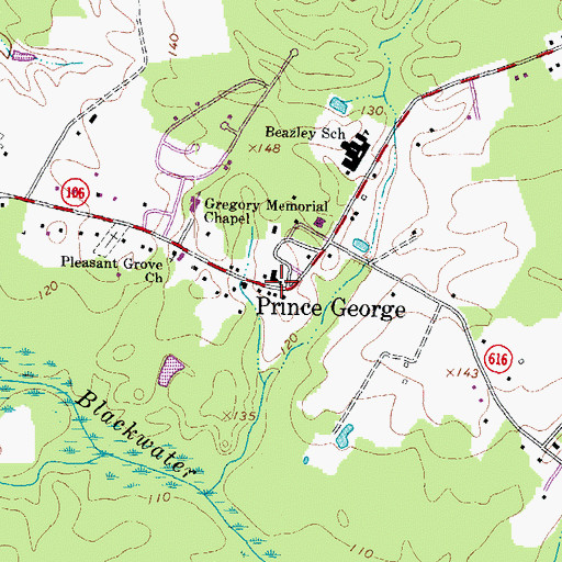 Topographic Map of Prince George, VA