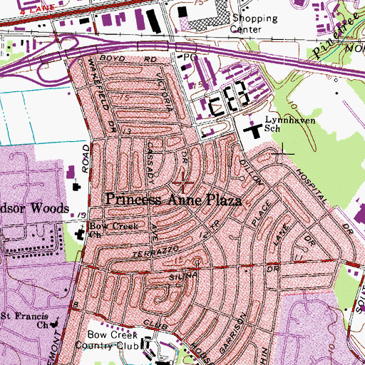 Topographic Map of Princess Anne Plaza, VA