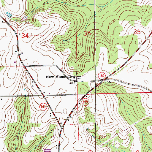 Topographic Map of New Home Primitive Baptist Church, AL
