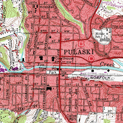 Topographic Map of Pulaski, VA