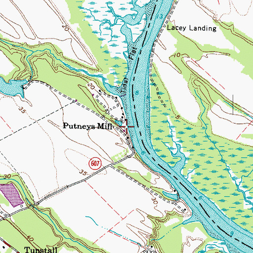 Topographic Map of Putneys Mill, VA