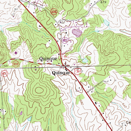 Topographic Map of Quinque, VA