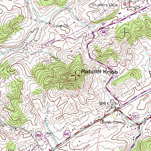 Topographic Map of Ratcliff Knob, VA