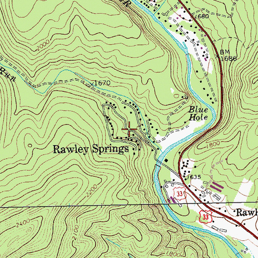Topographic Map of Rawley Springs, VA