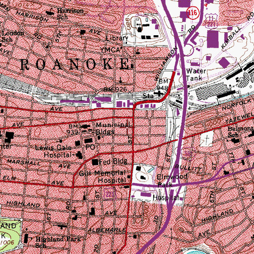 Topographic Map of Roanoke, VA