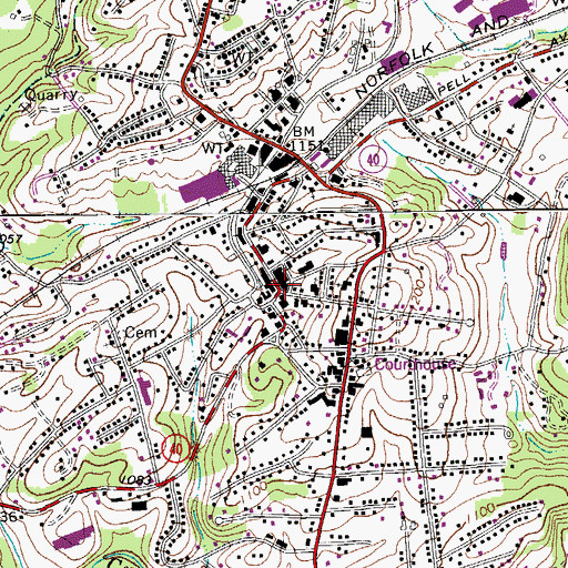 Topographic Map of Rocky Mount, VA