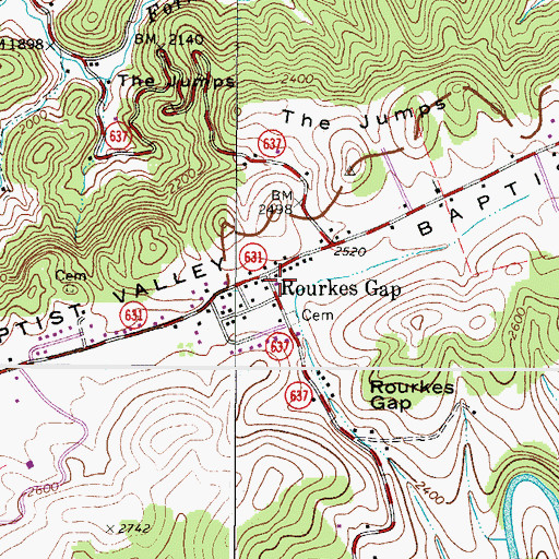 Topographic Map of Rourkes Gap, VA