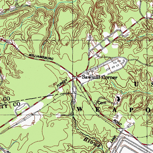 Topographic Map of Sawmill Corner, VA