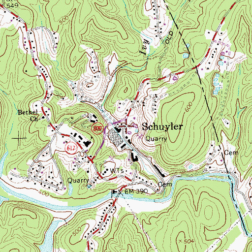 Topographic Map of Schuyler, VA