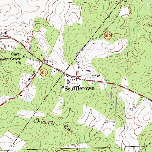 Topographic Map of Scuffletown, VA