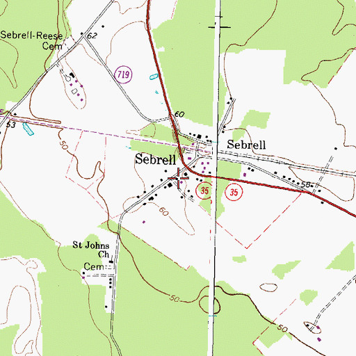 Topographic Map of Sebrell, VA