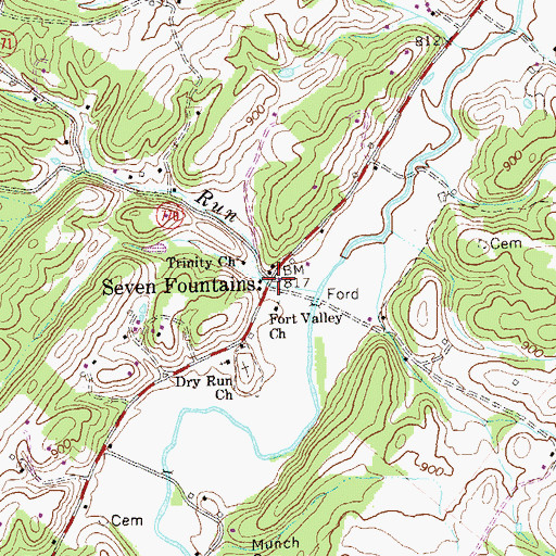 Topographic Map of Seven Fountains, VA