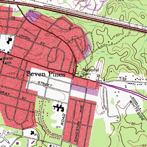 Topographic Map of Seven Pines, VA