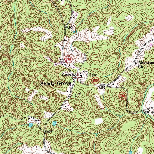 Topographic Map of Shady Grove, VA