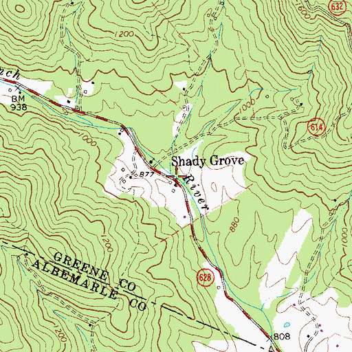 Topographic Map of Shady Grove, VA