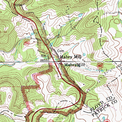 Topographic Map of Mabry Mill, VA