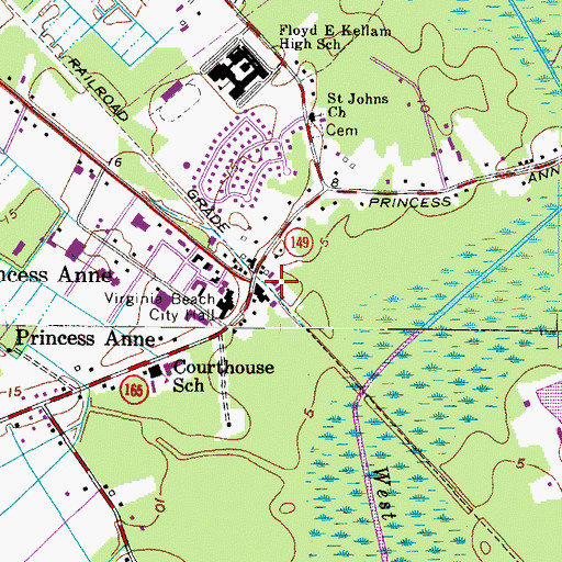 Topographic Map of Princess Anne, VA