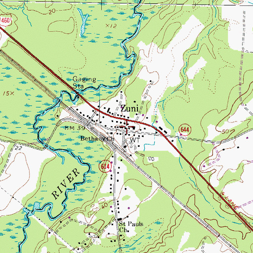 Topographic Map of Zuni, VA