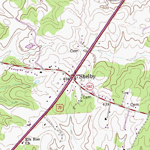 Topographic Map of Shelby, VA