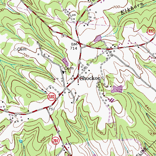 Topographic Map of Shockoe, VA