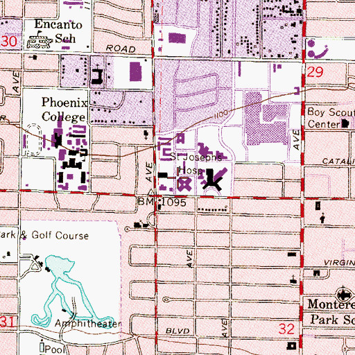 Topographic Map of Saint Josephs Hospital Helistop, AZ
