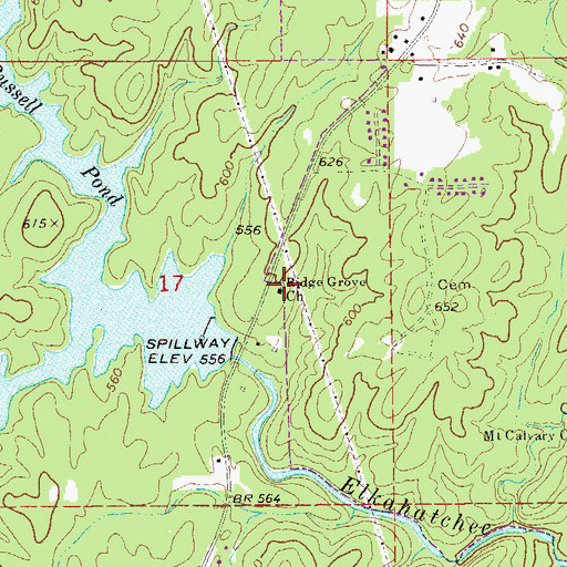 Topographic Map of Ridge Grove Baptist Church, AL