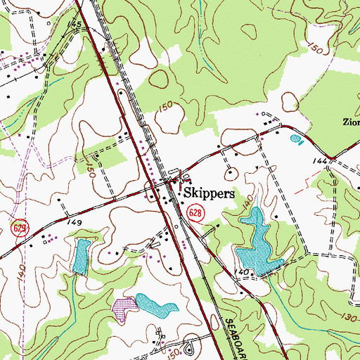 Topographic Map of Skippers, VA