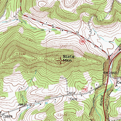 Topographic Map of Slate Mountain, VA