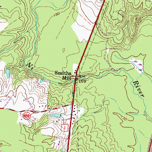 Topographic Map of Smiths Mill, VA